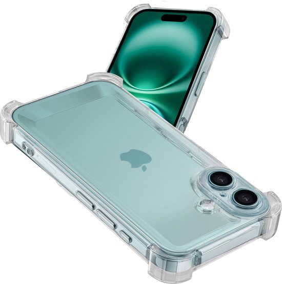 Doorzichtige Ceezs hoes met verstevigde hoeken voor iPhone 16 Plus, van bovenaf gezien. Beschermt de camera.