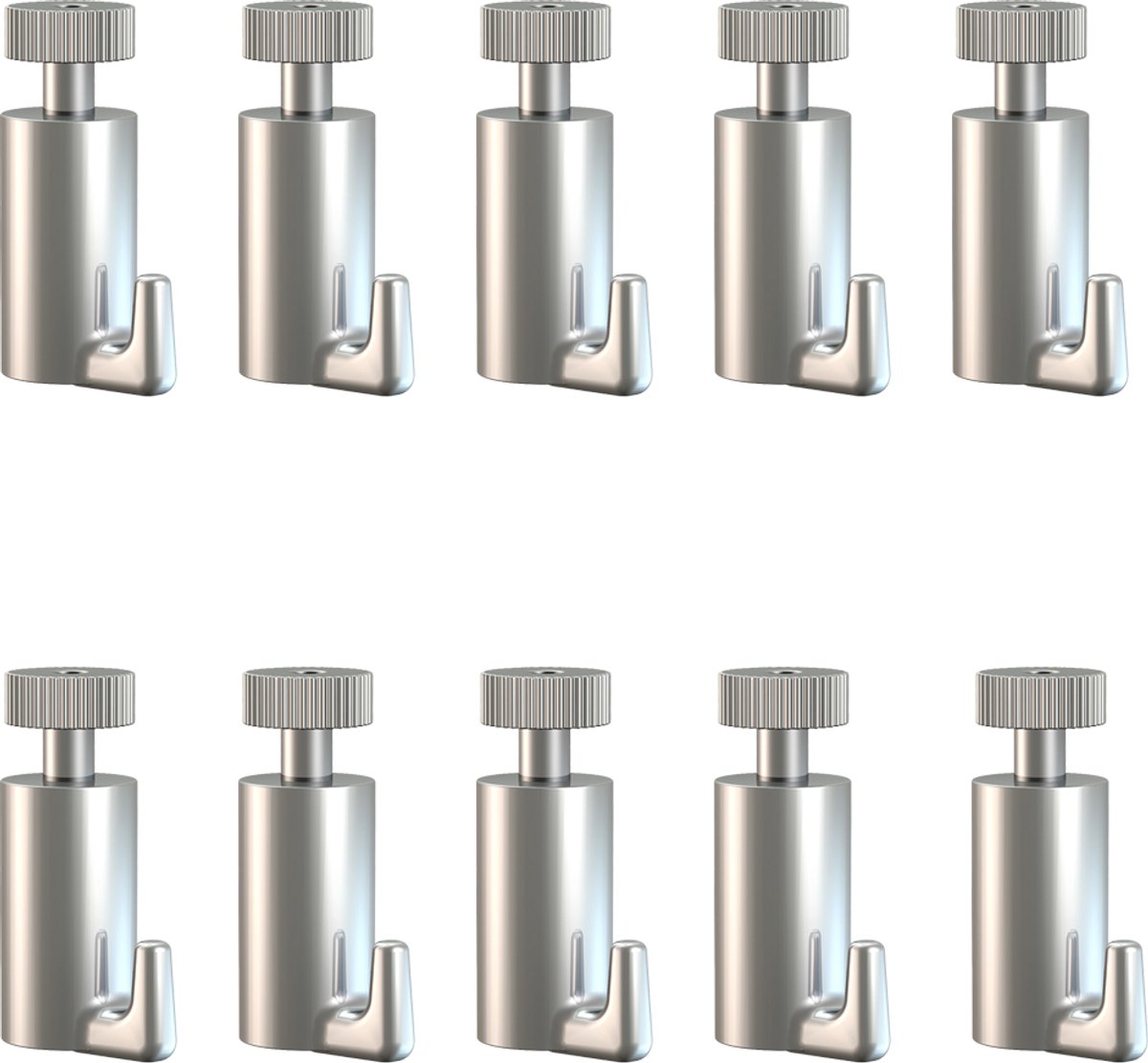 Artiteq Auto Grip Haak, 15 kg - Set van 10 - Zelfremmende Aluminium Haak voor 2 mm perlon- en staalDraad - Voor Schilderij Ophangsysteem