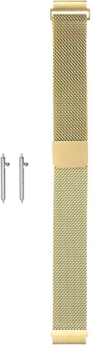 Roestvrij stalen mesh horlogeband 16 mm met magnetische sluiting, goudkleurig - Snelsluiting, vervangbare armband.