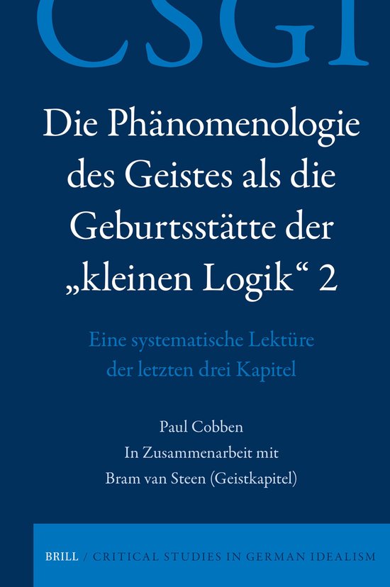 Boek met de titel 'Die Phänomenologie des Geistes als die Geburtsstätte der „kleinen Logik“ 2' in het blauw op een donkerblauwe achtergrond.