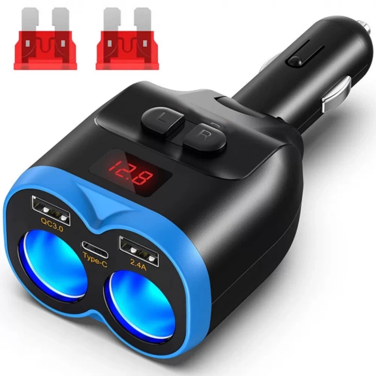 EXCITAT Autolader - Sigarettenaansteker Splitter - 12V - met dubbele USB-lader