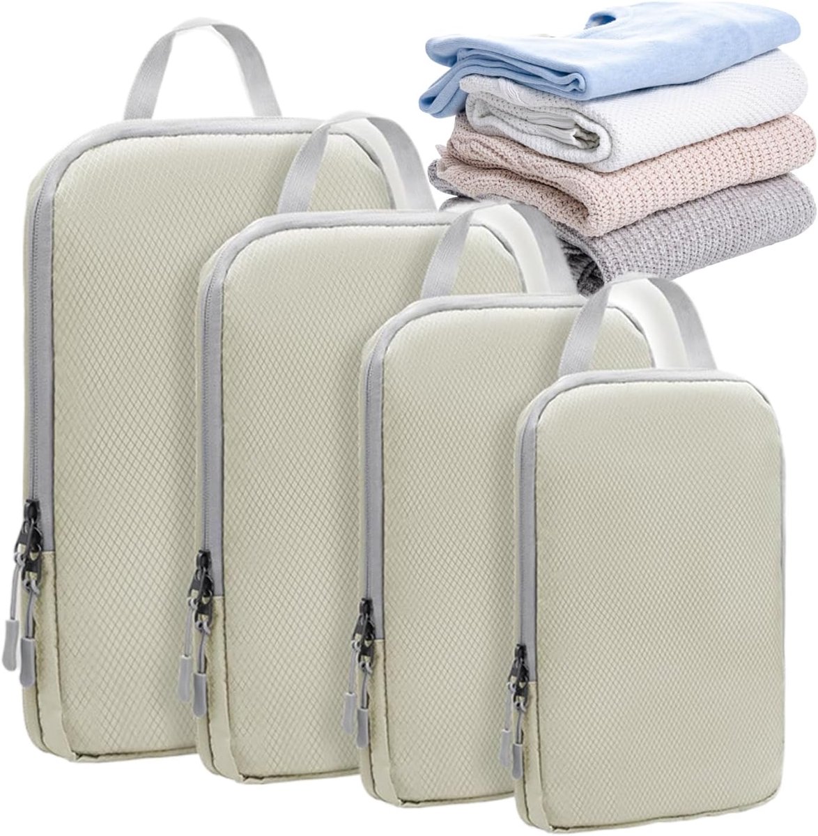 Set van 4 opbergzakken - Compressie opbergzakken - Reisbagage - Herbruikbare vacuümzakken - Ruimtebesparend ontwerp - Compacte ritssluiting - geschikt voor koffers, vluchten, kamperen en vakantie-inpakken - Abrikoos