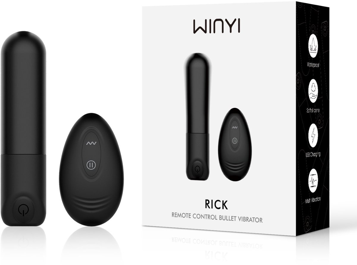 WINYI Rick remote control Bullet vibrator - klein - met afstandbediening - 10 m bereik - oplaadbaar - waterdicht - zwart