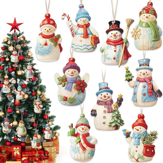 Foto: 27 stks kerst sneeuwman ornamenten houten sneeuwman ornamenten voor kerstboom opknoping decoraties kerstboom opknoping tags voor nieuwjaar vakantie feest