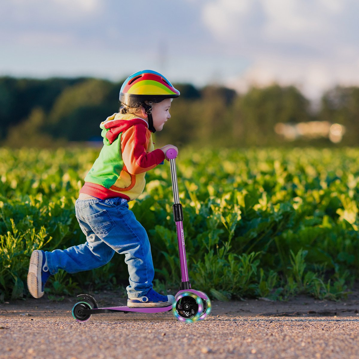 LifeGoods Kinderstep - Step 2-5 Jaar - 3 Lichtgevende LED Wielen - Hoogte Verstelbaar - Jongens/Meisjes - Paars — afbeelding 8