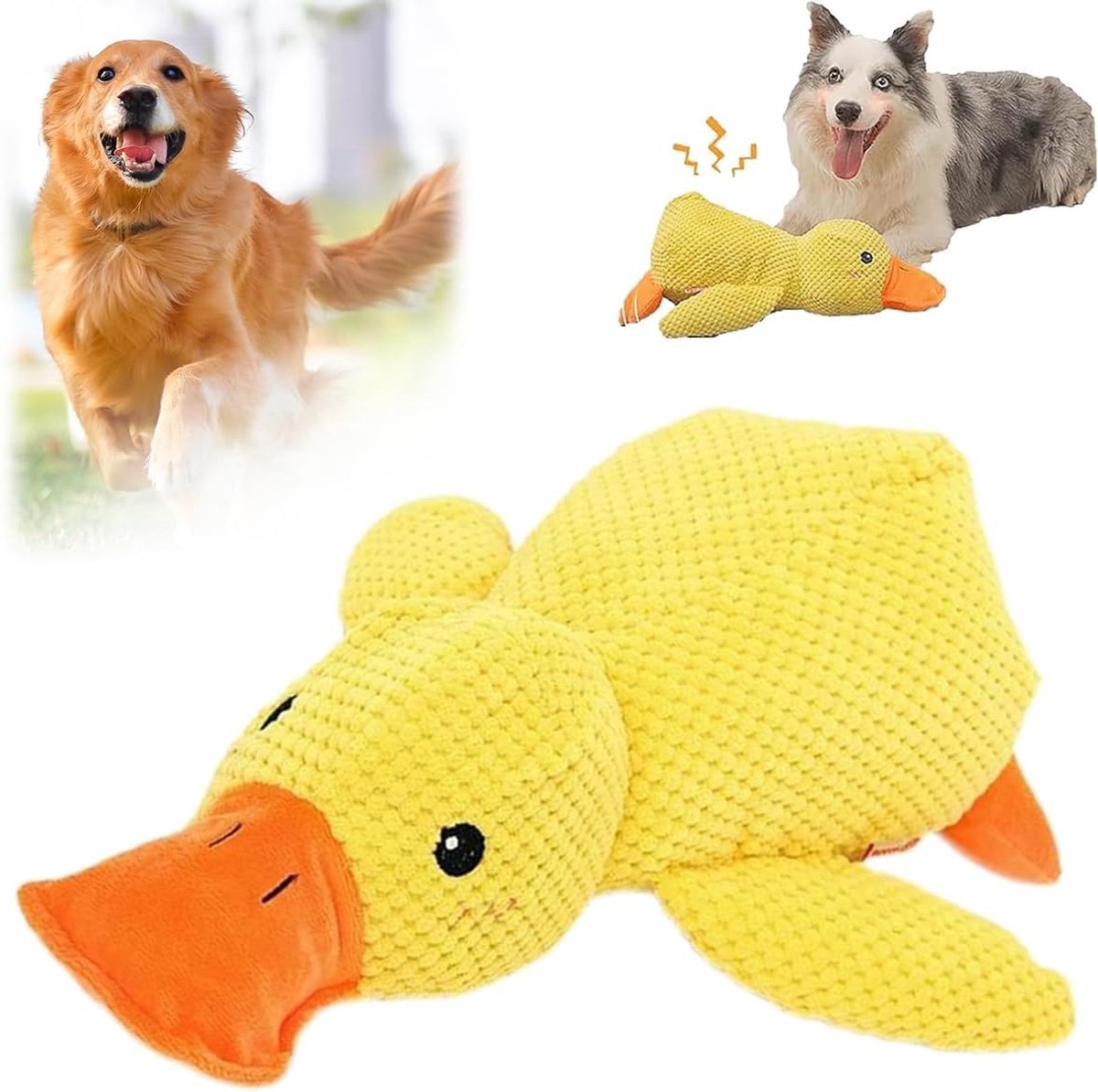 Schattig eendenspeeltje voor honden, Quack-Quack eendenspeeltje voor honden, schattig geel knuffeldier met zachte pieper, interactief hondenspeelgoed, 45 x 38 cm