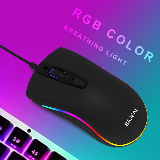 Gaming Muis Zwart – RGB Verlichting – USB – 3 Instelbare DPI (800/1200/1600) – Ergonomisch – Bedrade Muis voor PC & Laptop