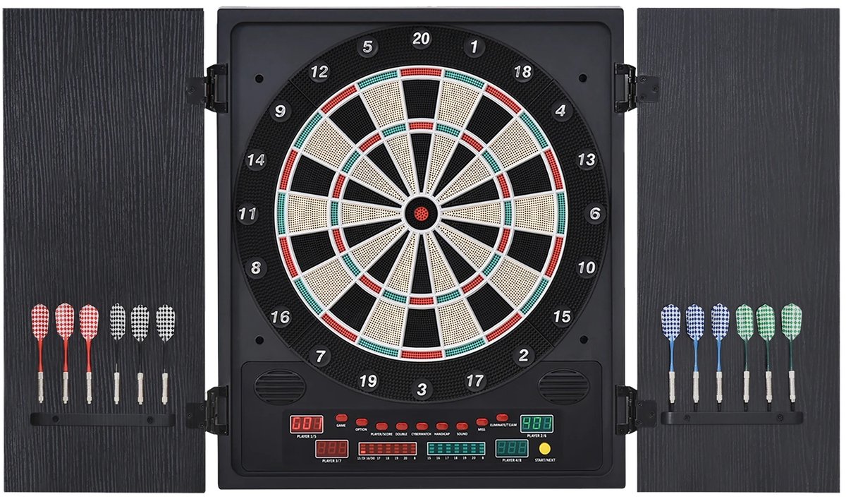 LiveTastic - Dartbord - Electronisch - Digitaal - inclusief 12 pijlen - Darts - LED Display - 8 Spelers - Houten Deksel - 51x6,5x57 cm - Zwart