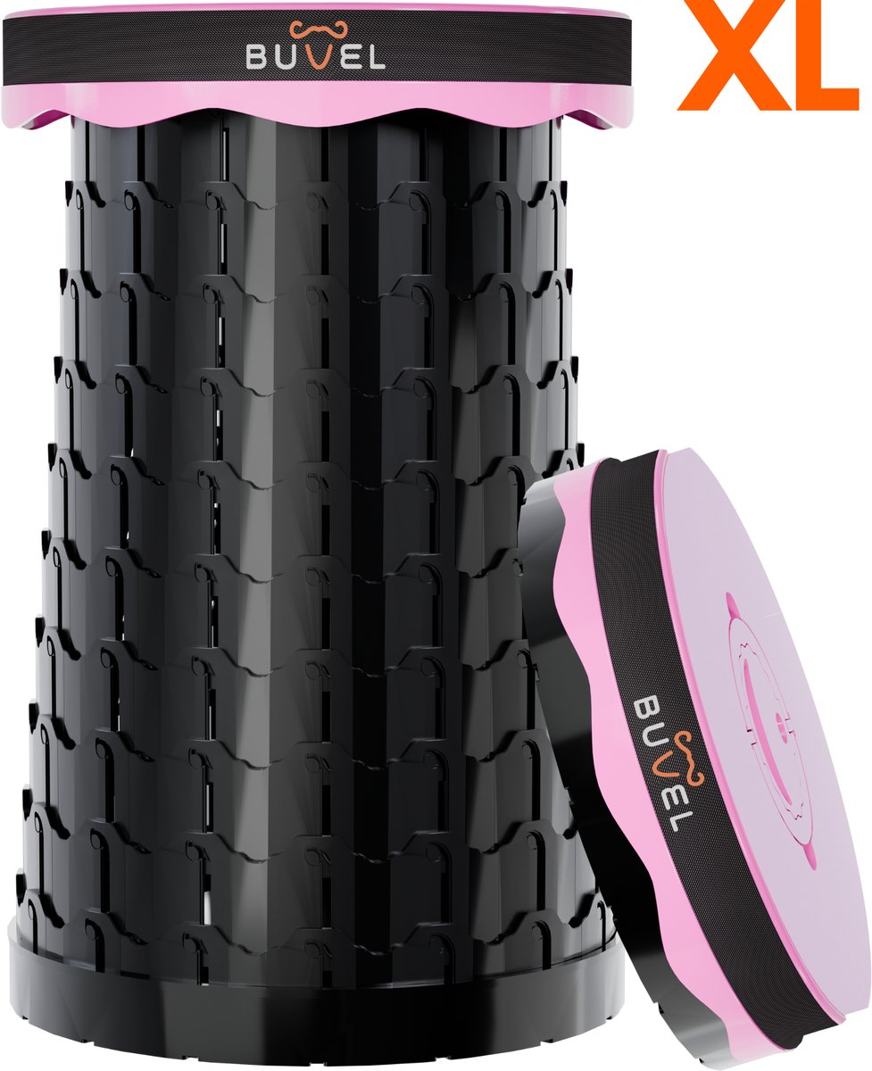 Buvel® Opvouwbare kruk XL - Rond roze - Kruk - Extra stevig - Inklapbaar - Telescopisch - Visstoel - Bijzettafel - Voetensteun