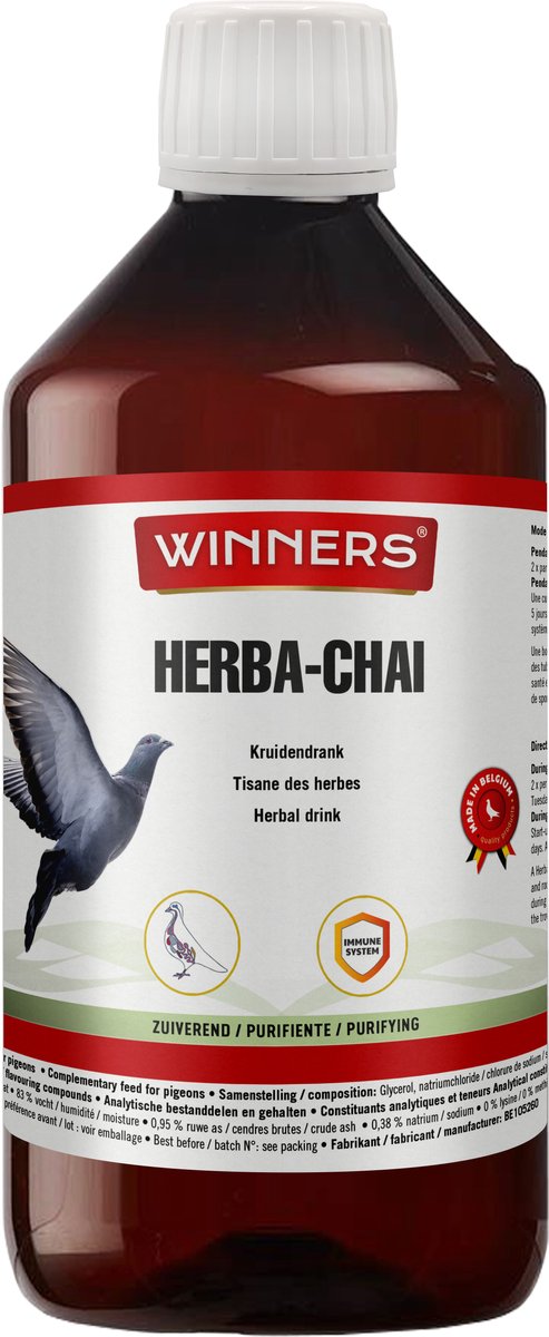 Belgian Winners Herba-Chai 1L - supplement voor duiven - kruidendrank met 10 verschillende kruiden, wortels en bloesems