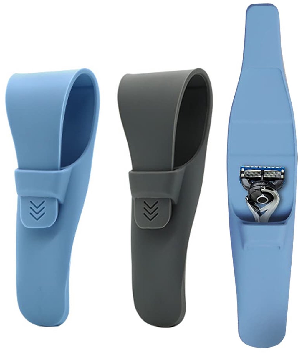 2 stuks siliconen scheermeshoes, draagbare zachte scheermeshoes, veilige waterdichte reisscheermeshoes (blauw + grijs)
