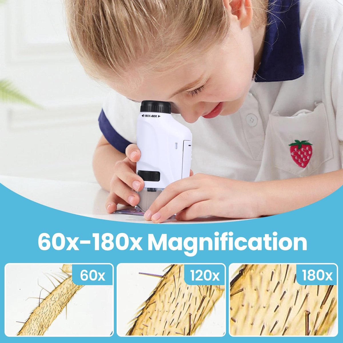 Draagbare Kindermicroscoop – 60x Tot 180x Vergroting – Met 4 Monsters – Educatief Speelgoed Voor Wetenschap En Ontdekking