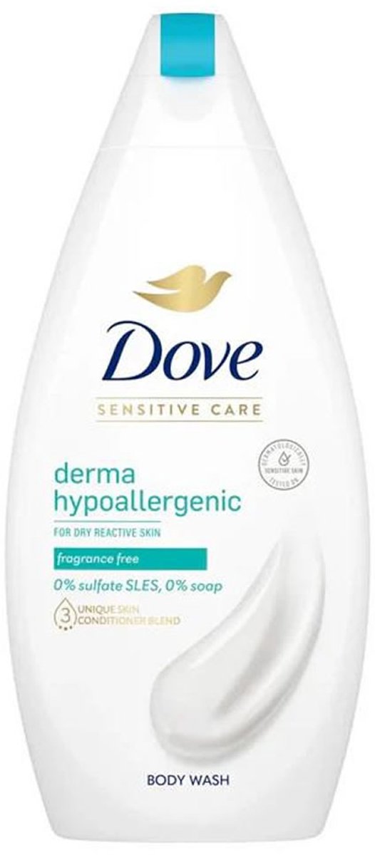 Dove Derma Hypoallergenic Douchegel – 450 ml – Parfumvrij – Voor de Gevoelige Huid