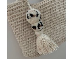Luna-Leena duurzame pom pom tas bedel leopard - wol & katoen kwast - L30 cm - hand gemaakt in Nepal - bag charm animal print - trendy accessoires - gift - tas accessoires - panter print tas hanger - cadeau