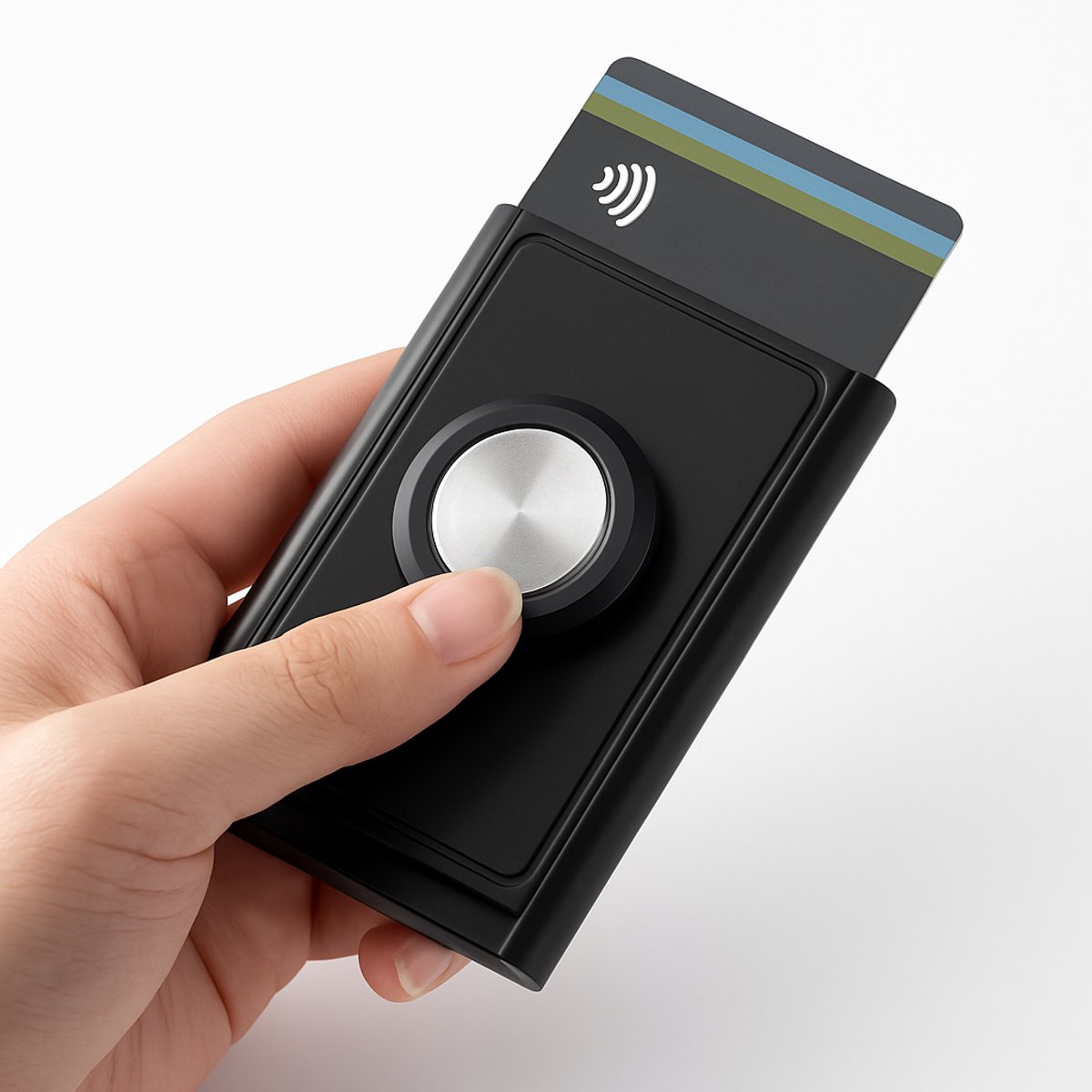 Aluminium Kaartenhouder met AirTag Houder – Zwart – Voor 5-7 Pasjes – RFID Bescherming – Slimme Pasjeshouder met Uitschuif Mechanisme