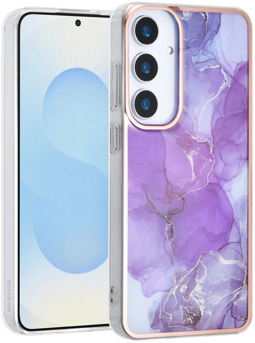 TPU Back Cover hoesje - Marble Paars Print - Geschikt voor: Samsung Galaxy S25 Plus