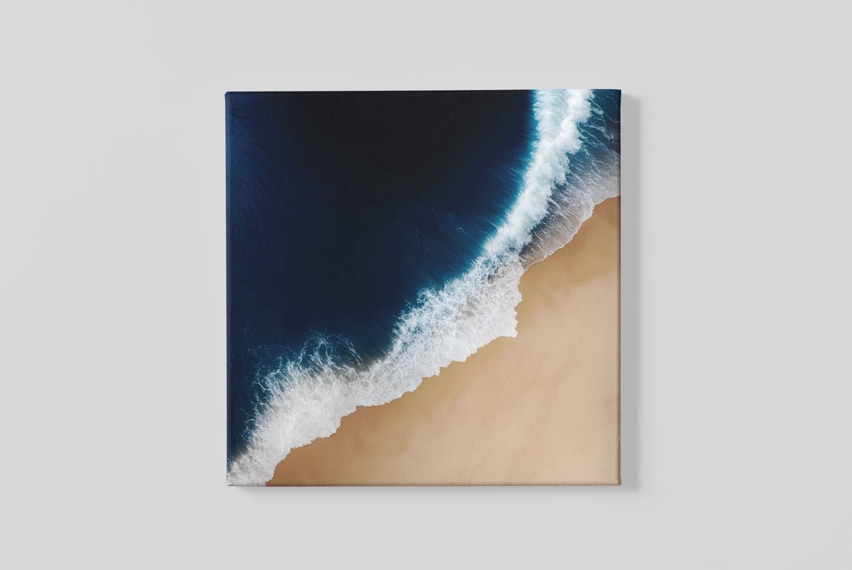 Trendex Global Vierkant Canvas Schilderij - Golven en Stilte - Wanddecoratie - 60x60x2 cm Blauw