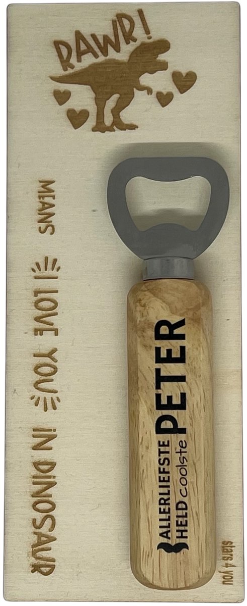 houten kaartje en opener | DINO | peter | jij bent de liefste | liefste peter | coolste peter | peter vragen | peter worden | cadeau