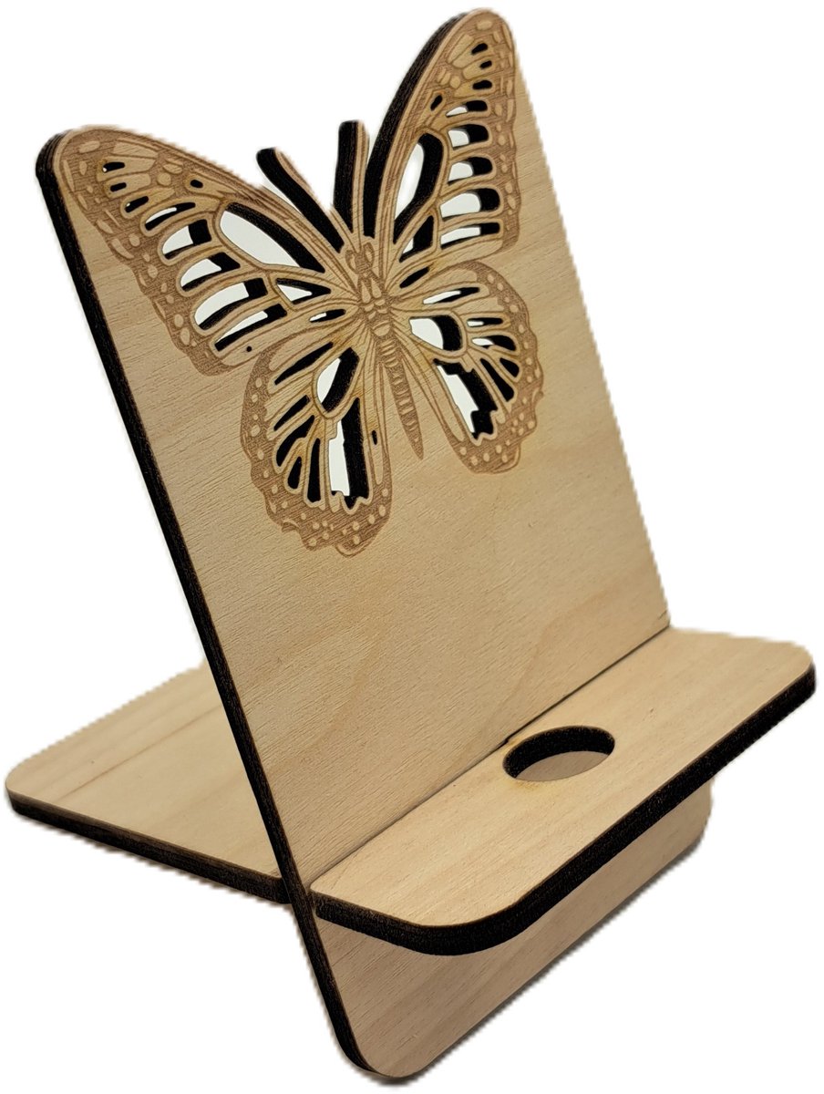 Telefoonhouder Hout Vlinder - Telefoonstandaard - bureaustandaard