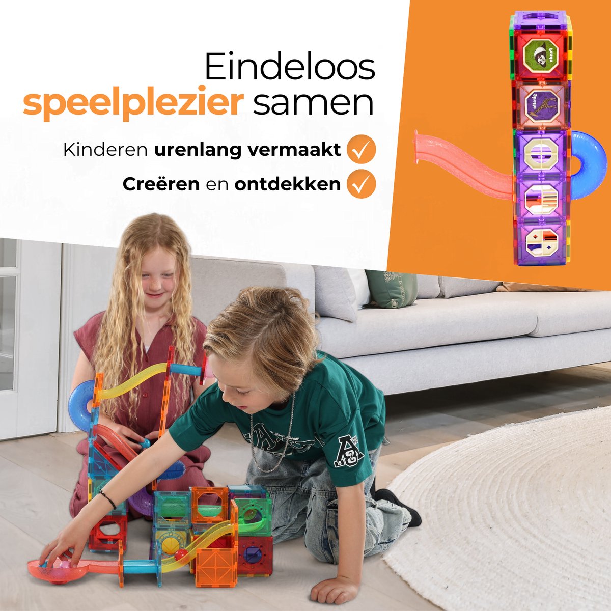 Magna Minds - Magnetic Tiles - Knikkerbaan - 125 stuks - Magnetisch Speelgoed - Constructie speelgoed - Magnetische tegels - Montessori speelgoed - Magnetic toys - Magnetische bouwstenen - Speelgoed Kinderen — afbeelding 9