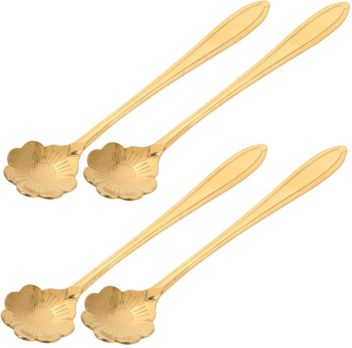 Set van 4 Gouden Koffielepels – Roestvrij Staal, Bloemvormig Design, Lichtgewicht & Draagbaar, Ideaal voor Koffie, Desserts en Cadeau