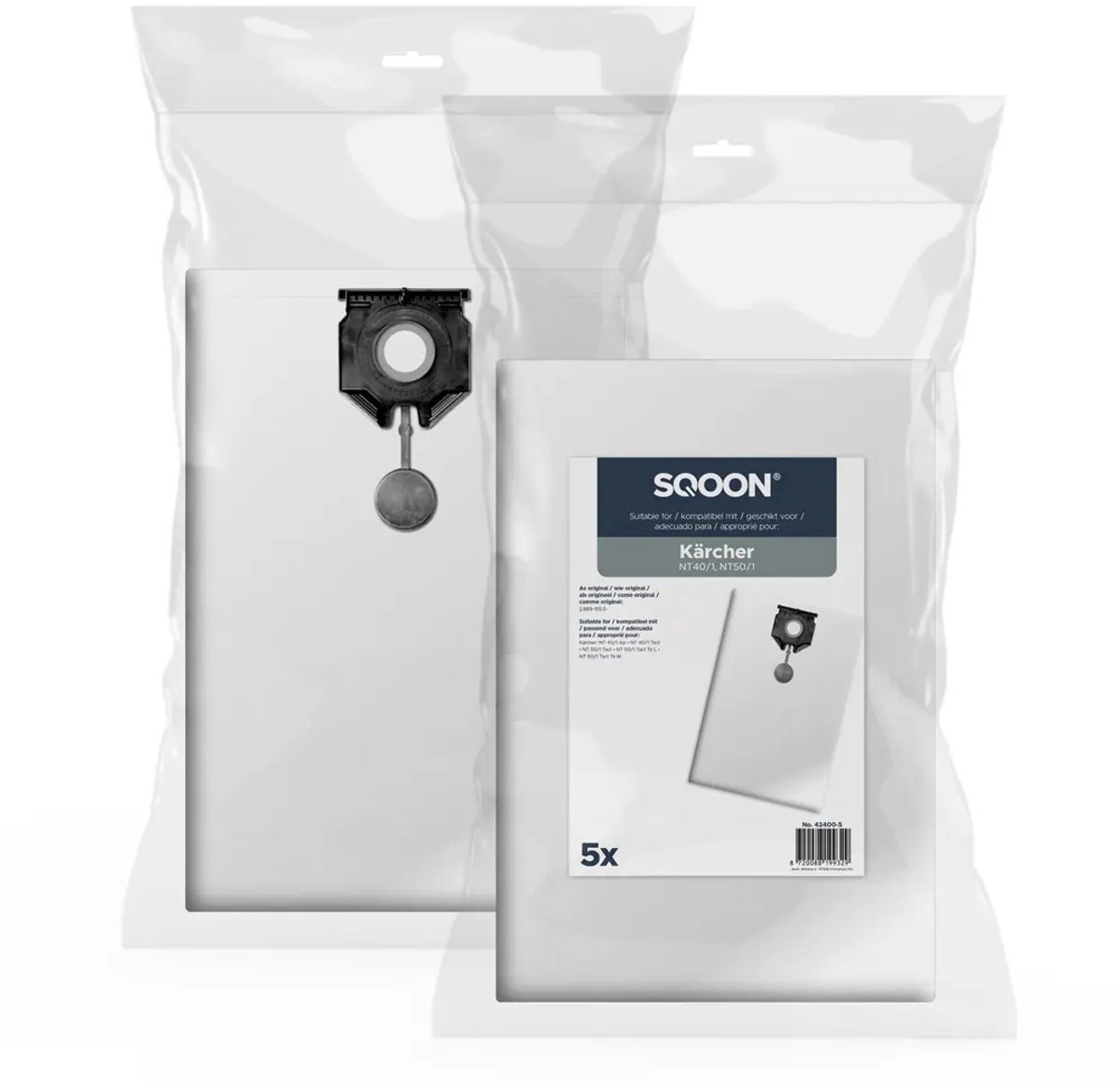 SQOON® Stofzuigerzakken Geschikt voor Kärcher NT 40/1 & NT 50/1 – Vervangt Model 2.889-155.0 – High Filtration voor Industrieel Gebruik - 5 Stuks