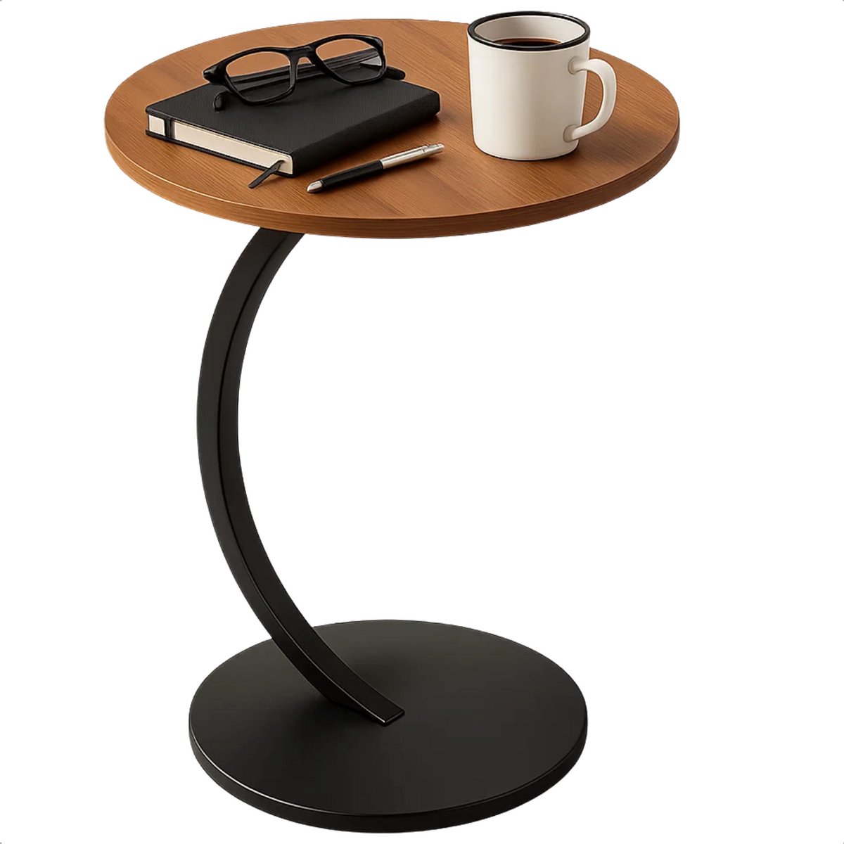 Lomera Ronde Bijzettafel - Bijzettafel Bruin - Sidetable - Mdf Tafelblad - Houten Tafelblad - Metalen Frame - Ronde Tafel - Lichte Bijzettafel - Bijzettafel Woonkamer - Bijzettafel Slaapkamer