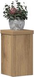 Houten plantenstandaard met eikenlook, 10x10x18 cm, met grijze vaas met plant erop.
