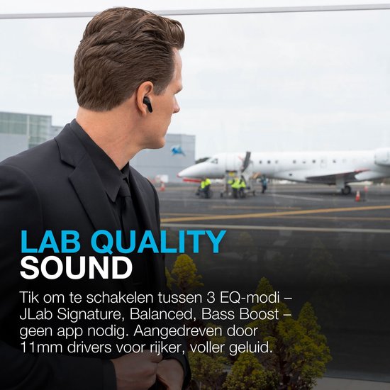 JLab Jbuds Pods ANC Oortjes Draadloos – 56 Uur Speeltijd – Draadloze Oordopjes - Bluetooth Multipoint – Hybrid Active Noise Cancelling Oortjes – Aanpasbare Equalizer Instellingen EQ4 – Fast Charging Case Met Ingebouwde Oplaadkabel - Zwart