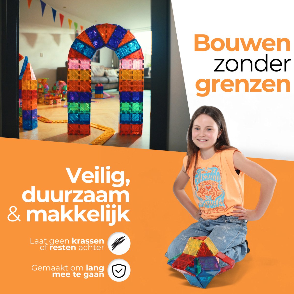 Magna Minds - Magnetic Tiles- Magnetisch Speelgoed – 120 stuks - Constructie speelgoed - Magnetische tegels - Montessori speelgoed - Magnetic toys - Magnetische bouwstenen - Speelgoed Kinderen — afbeelding 4