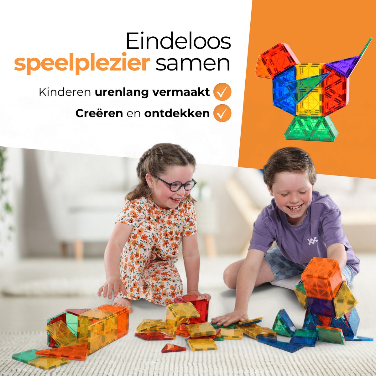 Magna Minds - Magnetic Tiles- Magnetisch Speelgoed – 120 stuks - Constructie speelgoed - Magnetische tegels - Montessori speelgoed - Magnetic toys - Magnetische bouwstenen - Speelgoed Kinderen — afbeelding 8