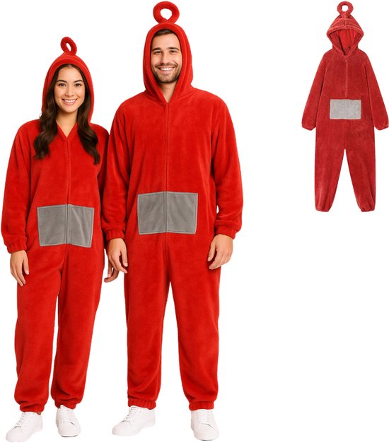 Joya Party® Tele Onesie po | Rood Verkleedkostuum Volwassenen | Onesie Pyjama | Tubbie Kostuum | Halloween en Carnaval kleding | Verkleedkleding | Groepskostuum | Europese Maatvoering | Maat S/M