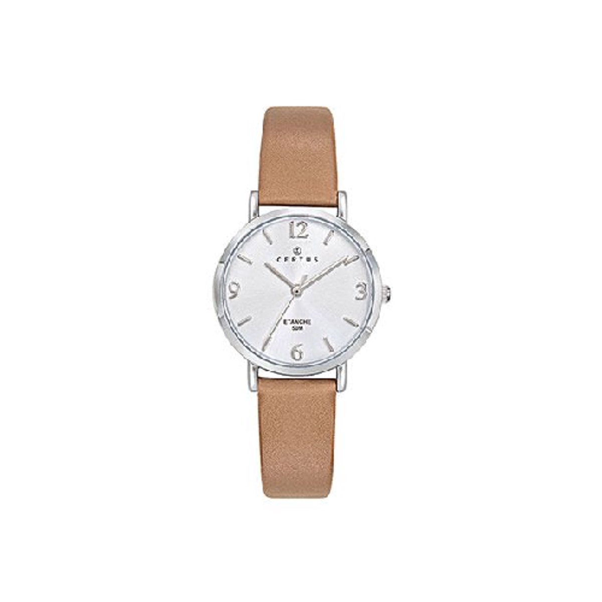 Certus-dameshorloge-model 644564-zilverkleurig-lichtbruin leder-5 atm waterdicht-diameter 30 mm-hoog draagcomfort-made in France