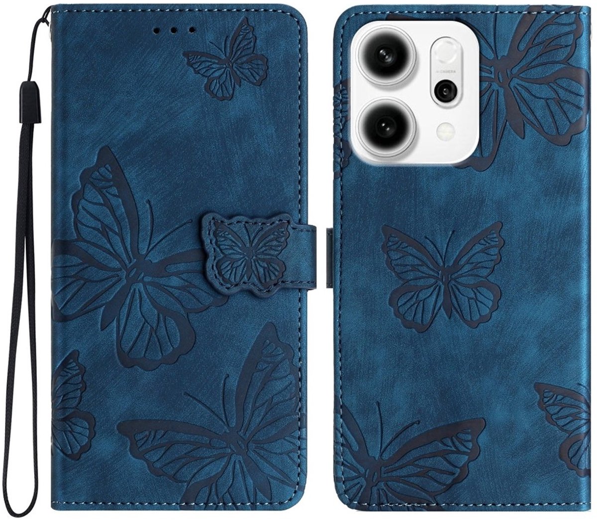 Coverup Hoesje - Geschikt voor OPPO Reno14 Hoesje - Coverup Vlinders Book Case - Blauw