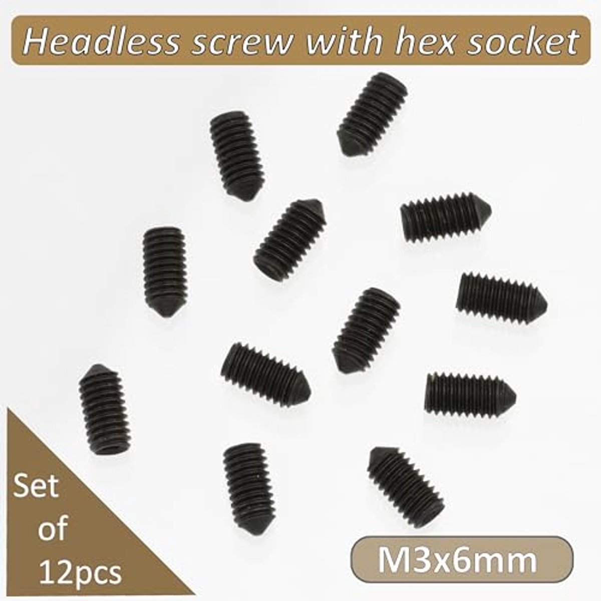 NV17385 - Set van 12 Conische Holle Hoofdschroeven M3x6mm - Zwart Staal - HEX1.5