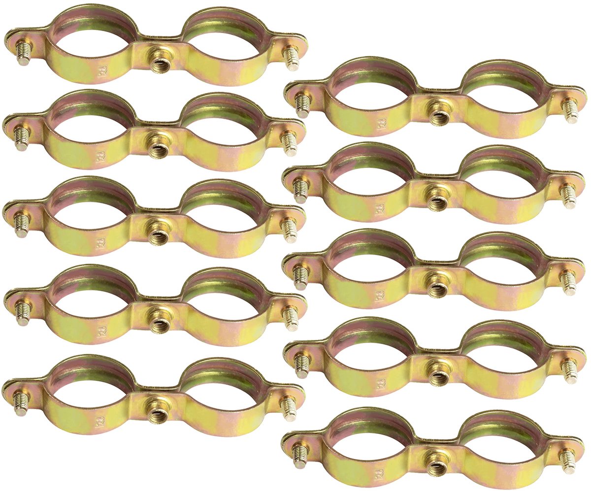 C60420 - Set van 10 dubbelmontage klemmen Ã˜28mm - 3/4'' - Wandmontage voor koperen buizen - Staal