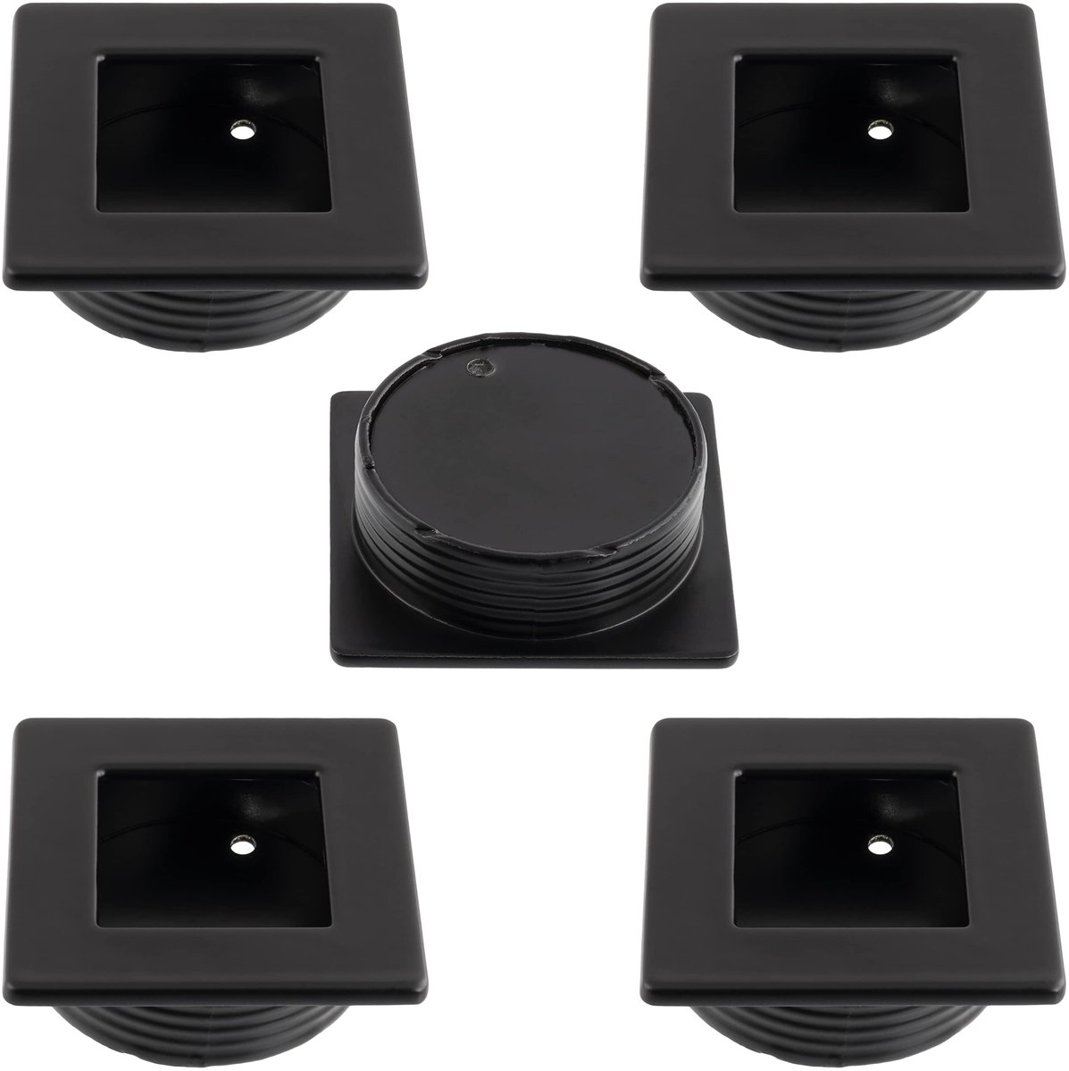 C64299 - Set van 5 inbouwhandgrepen - vierkant 46x46mm Ã˜40mm - zwart mat - kunststof
