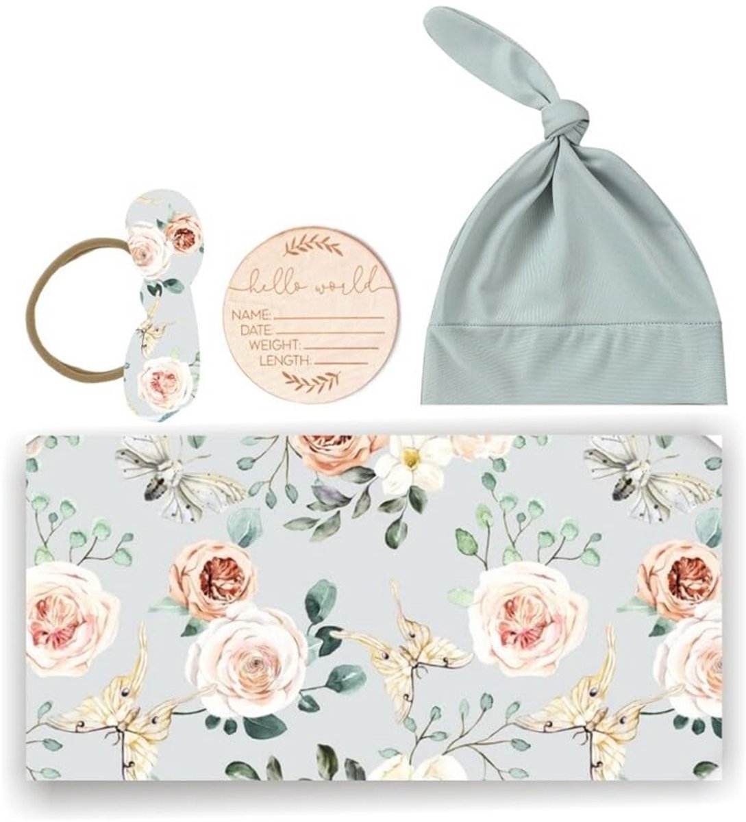 Set van 4 Baby Swaddle Doeken - Zachte Katoenen Wraps met Hoed en Haarband voor Nieuwborns