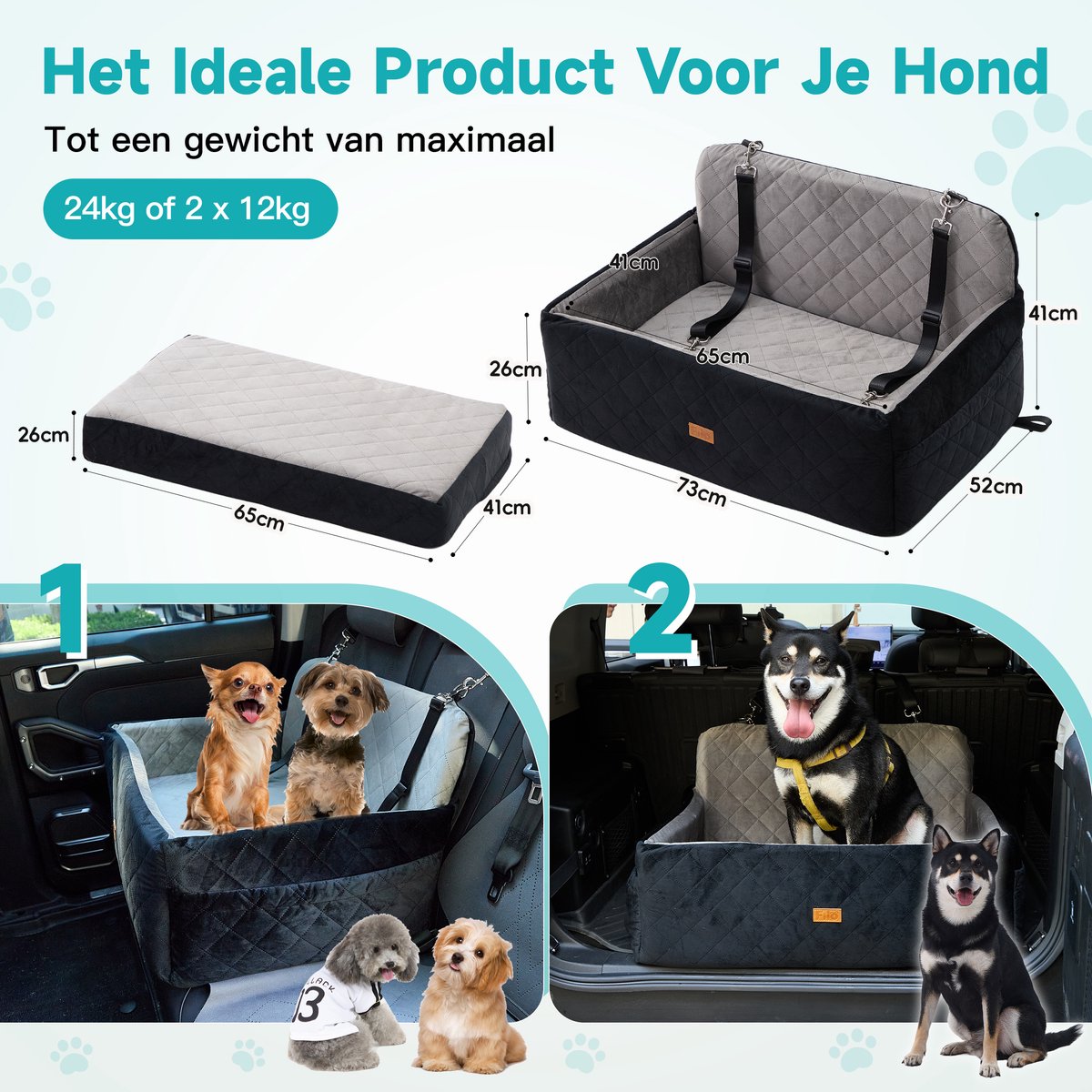 Filo wasbare autostoel hond groot met gordel, 73x52 cm thumbnail 5
