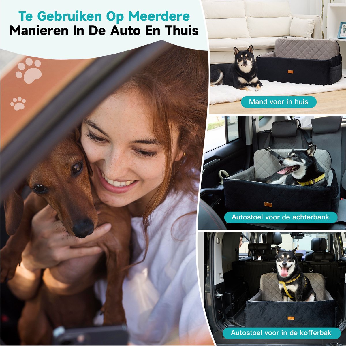Filo wasbare autostoel hond groot met gordel, 73x52 cm thumbnail 4