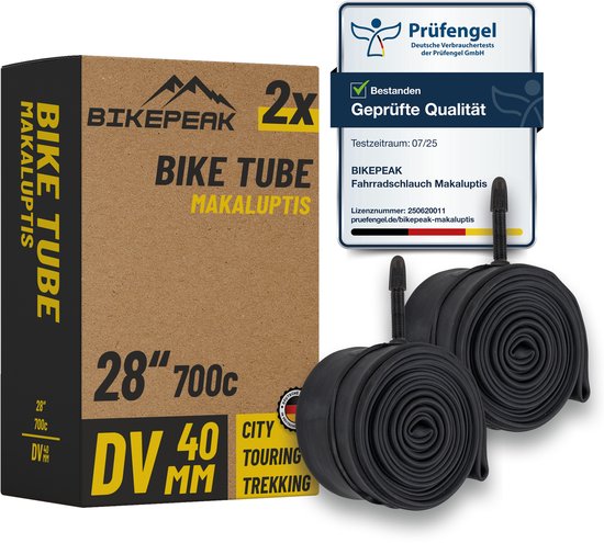 BikePeak 2x binnenband City 28 inch DV Hollands- Dunlop ventiel 40mm 28/47-622/635 - 2-pack fietsbinnenbanden Makaluptis voor stadfiets of elektrische fiets