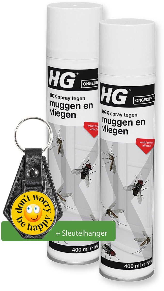 HGX Anti-Muggen/Vliegenspray - 400ml - 2 Stuks - Inclusief sleutelhanger