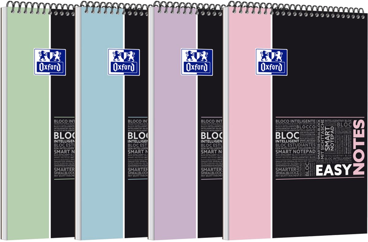 Oxford spiraalnotitieblok EASYNOTES A4+, pastelkleuren, 80 vel