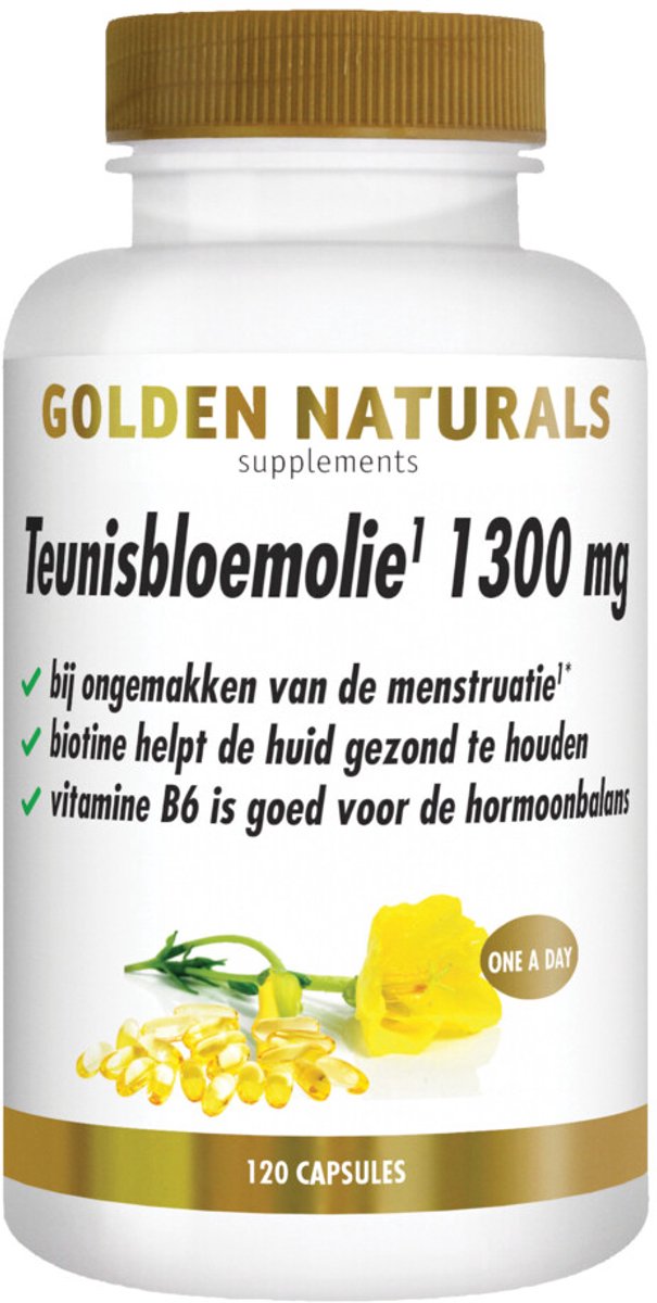 Golden Naturals - Teunisbloemolie 1300mg - 2 x 120 softgels - Voordeelverpakking