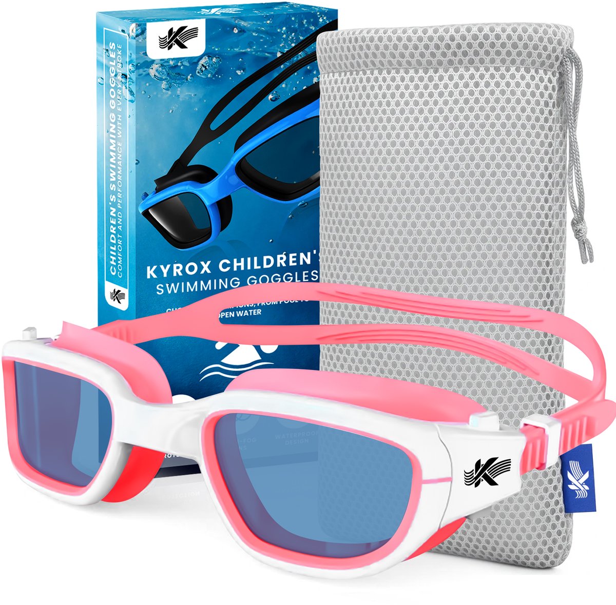 Kyrox Zwembril kinderen - Duikbril kinderen - 6-15 jaar - Inclusief Mesh Bag - Anti-Condens - UV Bescherming - Roze