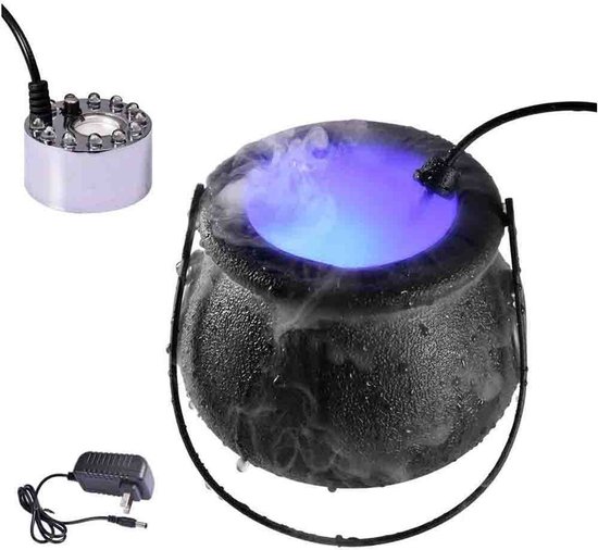 Heksenketel Mini Rookmachine - Heksenpot Rookmachine - met 12 LED-lampjes - Halloween - Kleurveranderend - Fonteinvijver, Rookmachine - Rookmachine - Halloween-rekwisieten - Decoratieve feestartikelen voor de feestdagen - Zwart