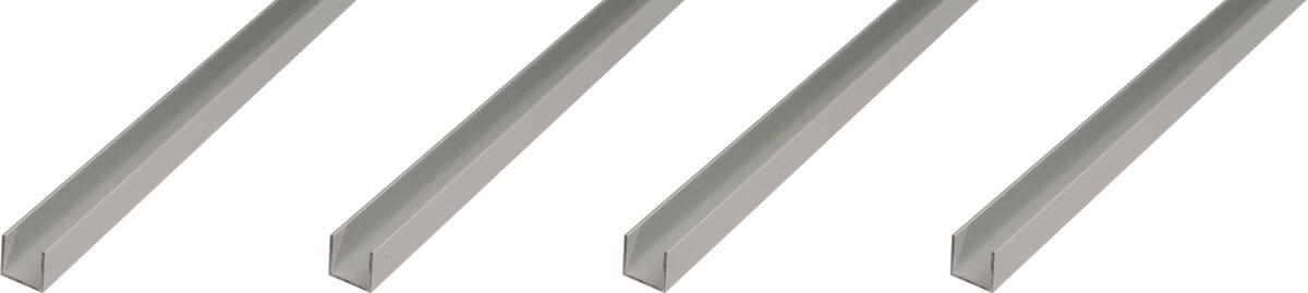 Alberts 4 x U-Profil, Aluminium, 12 x 8,6 x 12 x 1,3 mm, lengte 2 m, zilverkleurig geanodiseerd