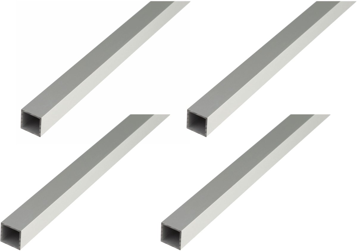 Alberts 4 x vierkante buis, Aluminium, 20 x 20 x 1,5 mm, lengte 2 m, zilverkleurig geanodiseerd