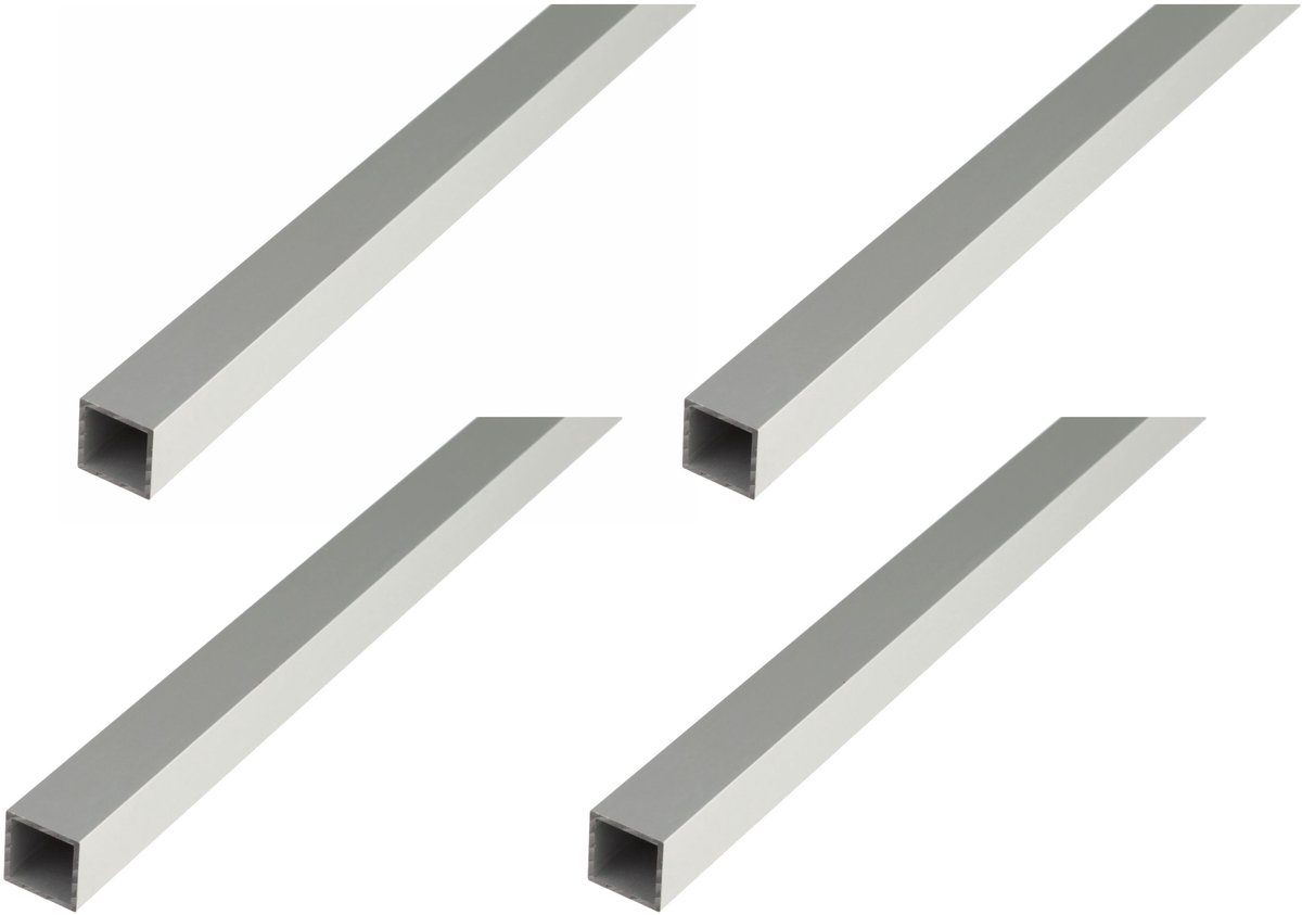 Alberts 4 x vierkante buis, Aluminium, 20 x 20 x 1,5 mm, lengte 1 m, zilverkleurig geanodiseerd