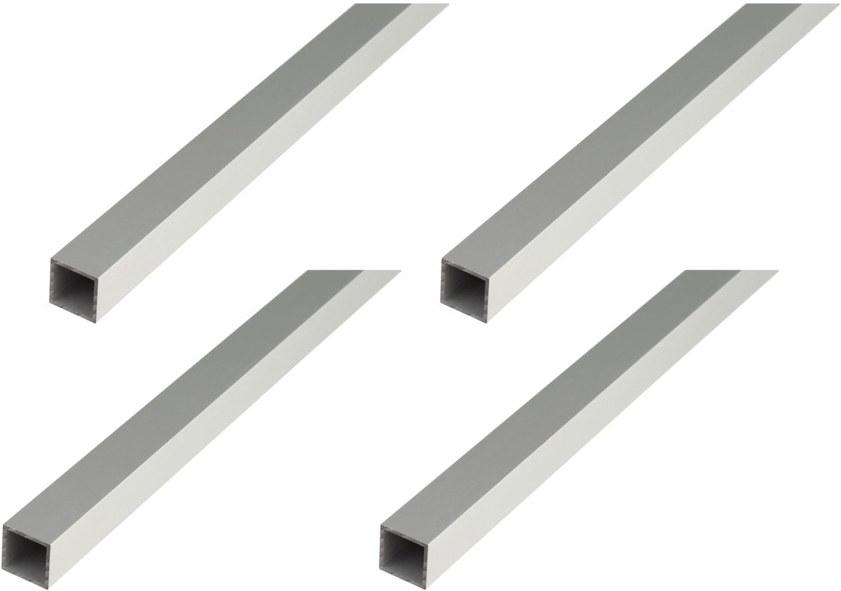Alberts 4 x vierkante buis, Aluminium, 50 x 50 x 2 mm, lengte 2 m, zilverkleurig geanodiseerd